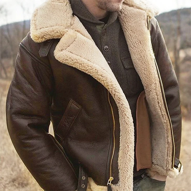 Men's Shearling Coat Winter Jacket Sherpa jacket Winter Coat Windproof Warm Business Causal Daily Zipper Jacket Outerwear Wine R