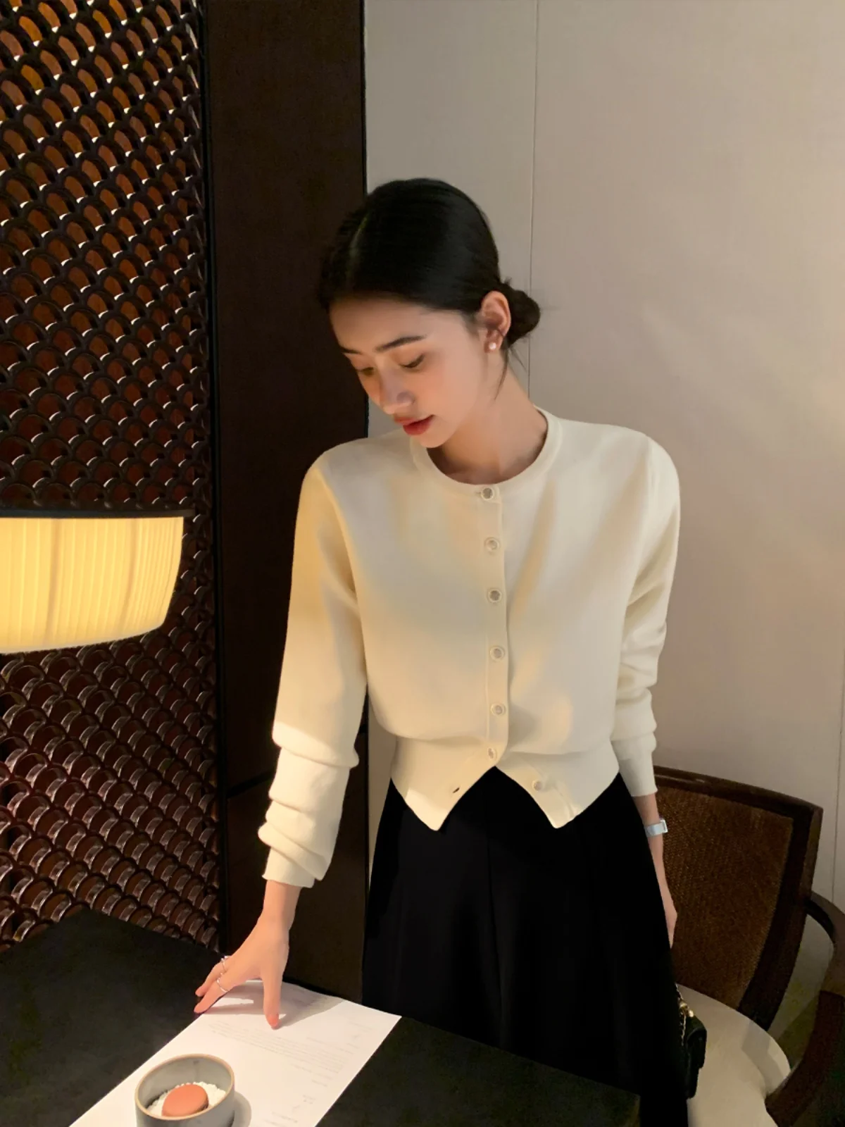 Pusumede Черный вязаный кардиган с длинными рукавами Женская верхняя одежда Design Sense