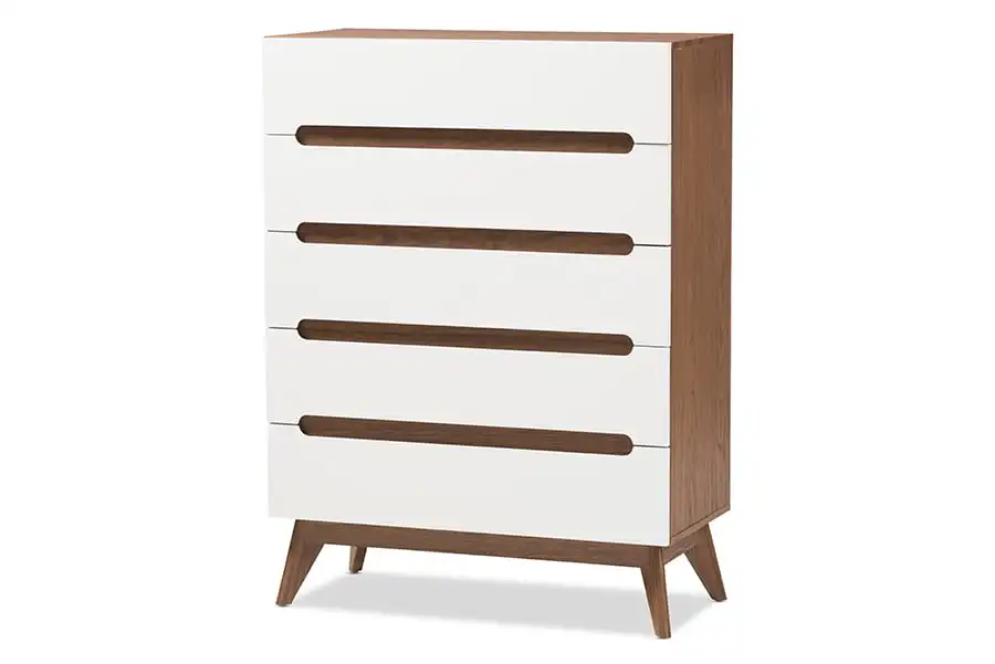 

White and Walnut Wood 5-Drawer Storage Chest
