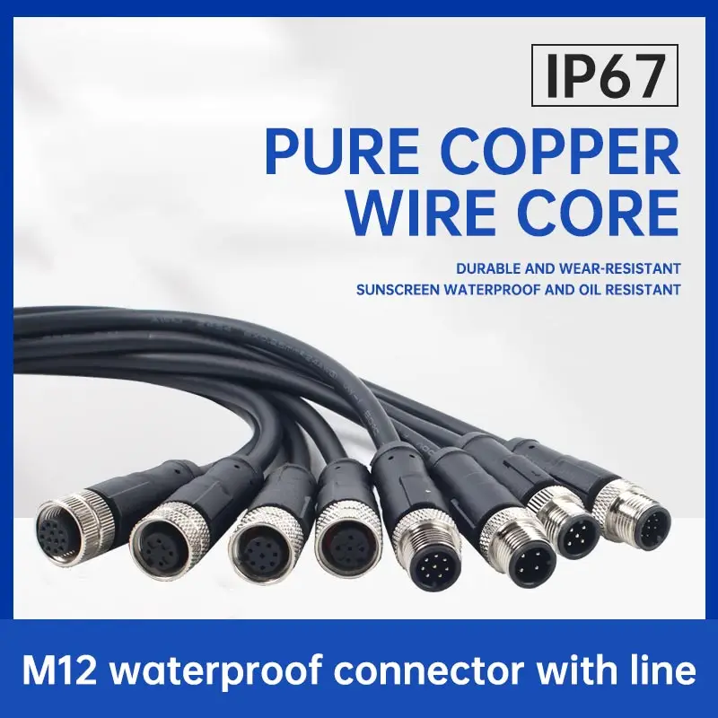 

1pc M12 Connector Waterproof Aviation Plug with Cable 4 5 8 12 Pin Male Female Sensor Wire IP67 Waterproof M12 Cable Connectors