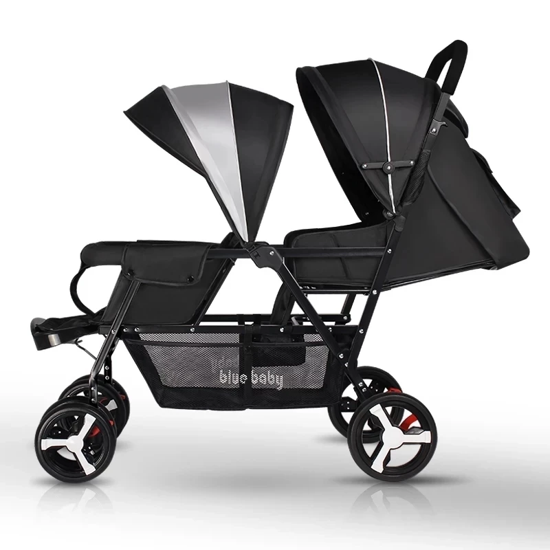 Twin Baby Stroller Folding Double Stroller Can Sit Lying Newborn Pram Portable Kids Multiple Stroller Lightweight Travel Cart
