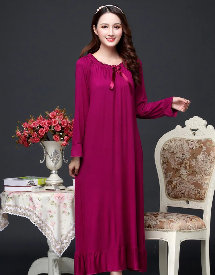 Autumn and Winter Women's Nightdress Long Sleeve Modal Home Service Sleepwear Women Night Gown Sleep Tops Sexy Nightwear