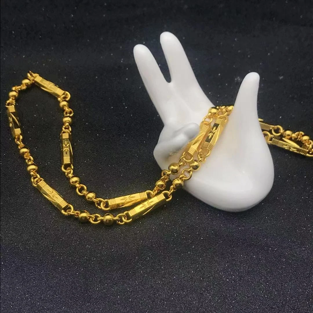 

Tuhao Gold Men's Sand Gold Necklace Gold Plated Imitation Golden Gold 8 \ 6 \ 4mm Bamboo Chain Hexagonal Necklace