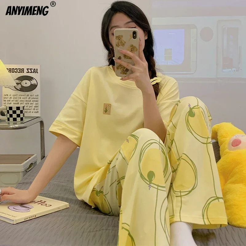 Весенне-летние женские пижамы из мягкого хлопка с милым кроликом короткими