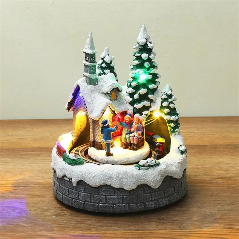 

Christmas House Village Luminous Resin Ornament LED Light Christmas Small Train Village House Figurines Navidad New Year 2022