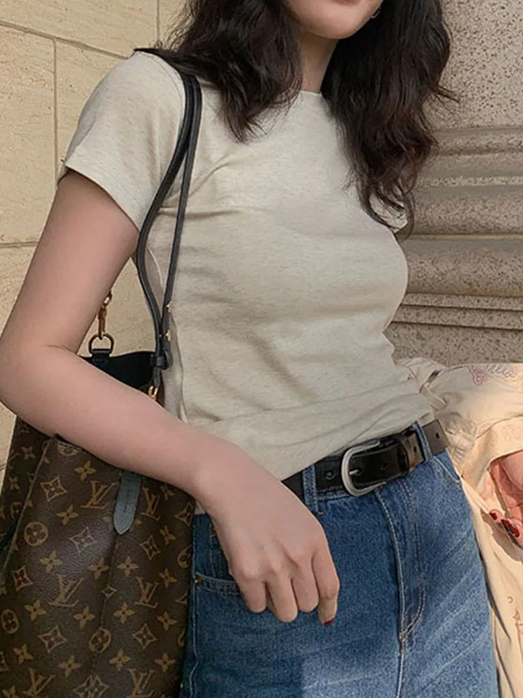 Однотонные базовые футболки с коротким рукавом женские повседневные летние