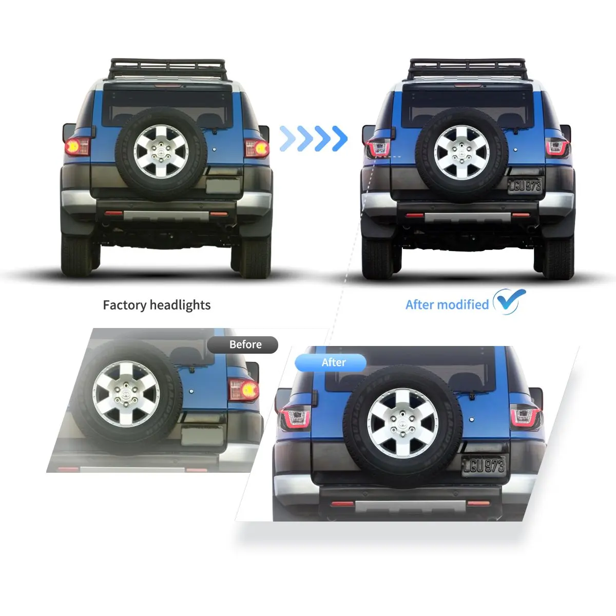 Фото Задние светодиодные фонари Vland для FJ Cruiser 2006-2022, прозрачные – стильное обновление для улучшенной видимости и современного дизайна №5