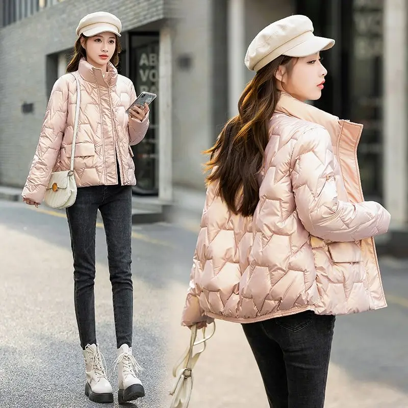 2023 New Women Jacket Winter Glossy Parka Coat Loose Basic Zipper Cotton Padded Female Parkas Thickening Jackets Outwear A05