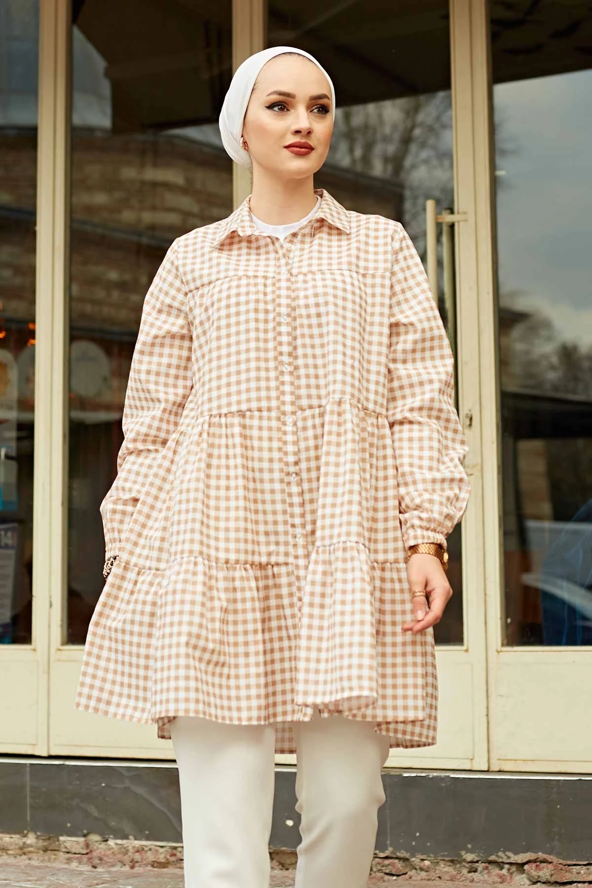 Frilly Plaid Shirt MD-Mink