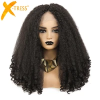 synthetic lace front wig middle part afro kinky curly long fluffy hair wigs darker brown 20 inch heat friendly hairstyle x tress