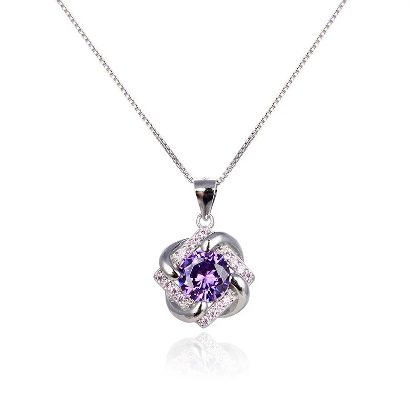 

Lefei Jewelry 925 Silver Fashion Trendy Luxury Diamondset Blue Zircon Rectangle Pendant Necklace Women Party Wedding Charm Gift