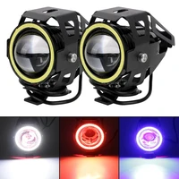 2pcs motorcycle headlight w angel eye devil eye 3000lm moto spotlight u7 led driving fog spot head light decorative lamp