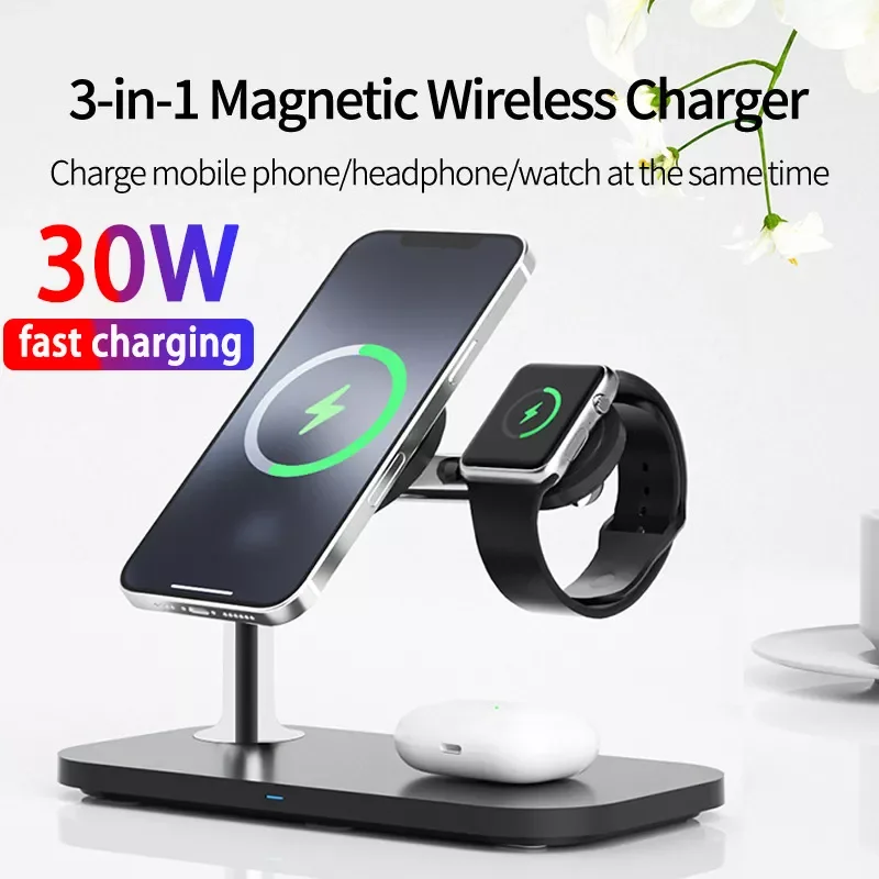 

Magnetic Wireless Charger for iPhone 13 12 11 XS iWatch AirPods Qi Fast Charging Dock Station For Samsung Galaxy S20 21 etc