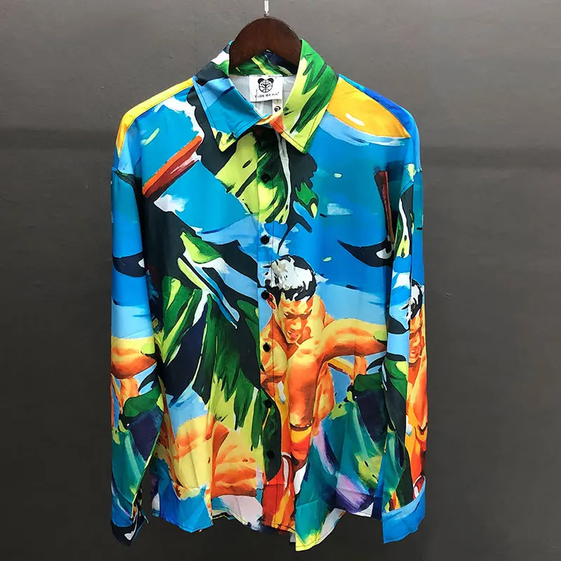 

Рубашка мужская с длинным рукавом, Повседневная Удобная уличная одежда с портретным рисунком