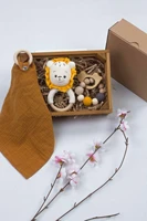 babies 3 pcs mother gift set box girl boy baby newborn organic handmade special lion king amigurumi rattle play ring mouth wipes