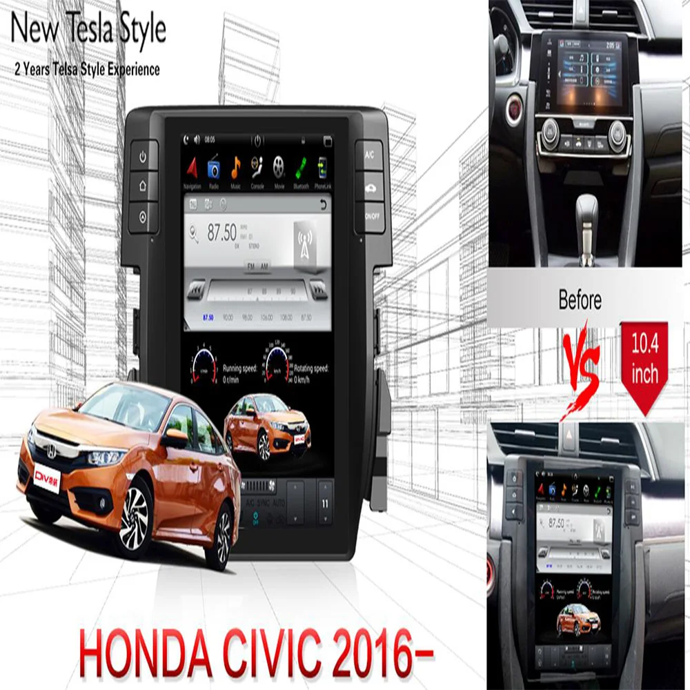 

12.3 "PX6 5G Car Radio Multimeda For Honda Civic 2015-2050 Android Auto Carplay Stereo gps Navigation 2 din Tesla Style Camera