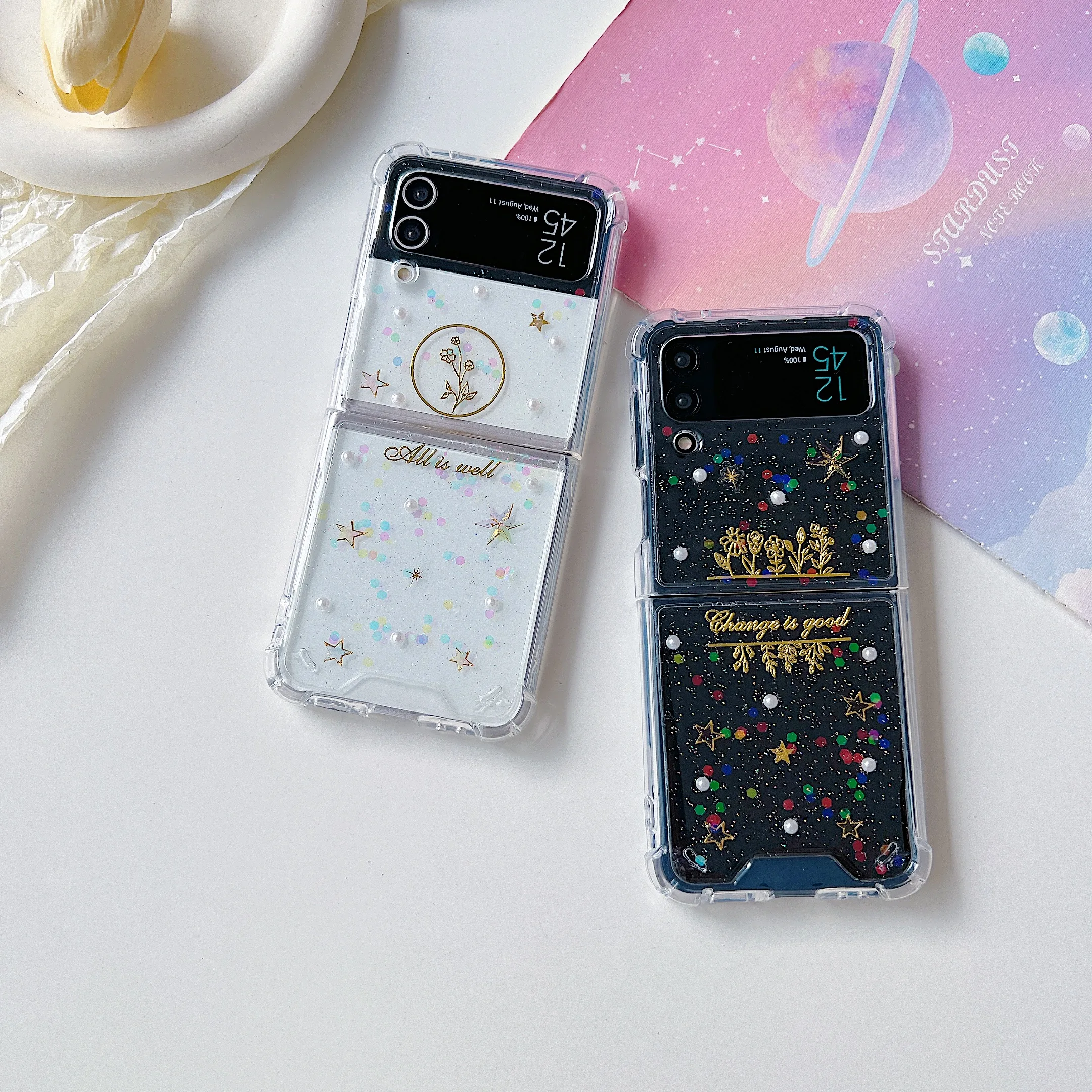 

Fundas Z Flip 4 Shockproof Glitter Bling Back Cover For Samsung Galaxy Z Flip 3 Flip4 Case Hard PC Clear Slim Fit Bling Shell
