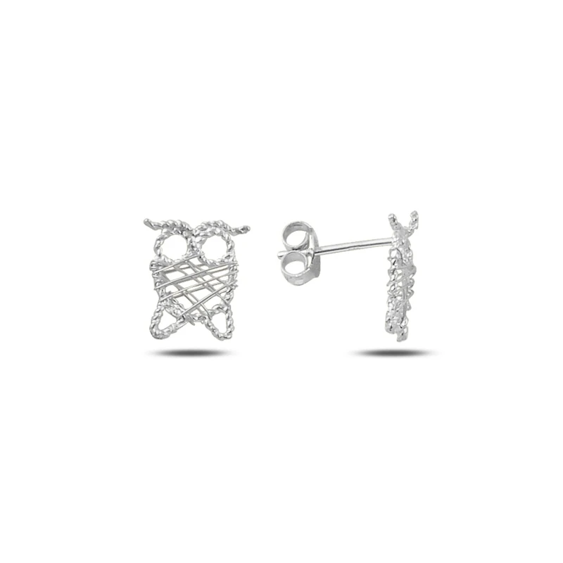 

Silver 925 Sterling Wire Knitted Owl Earrings