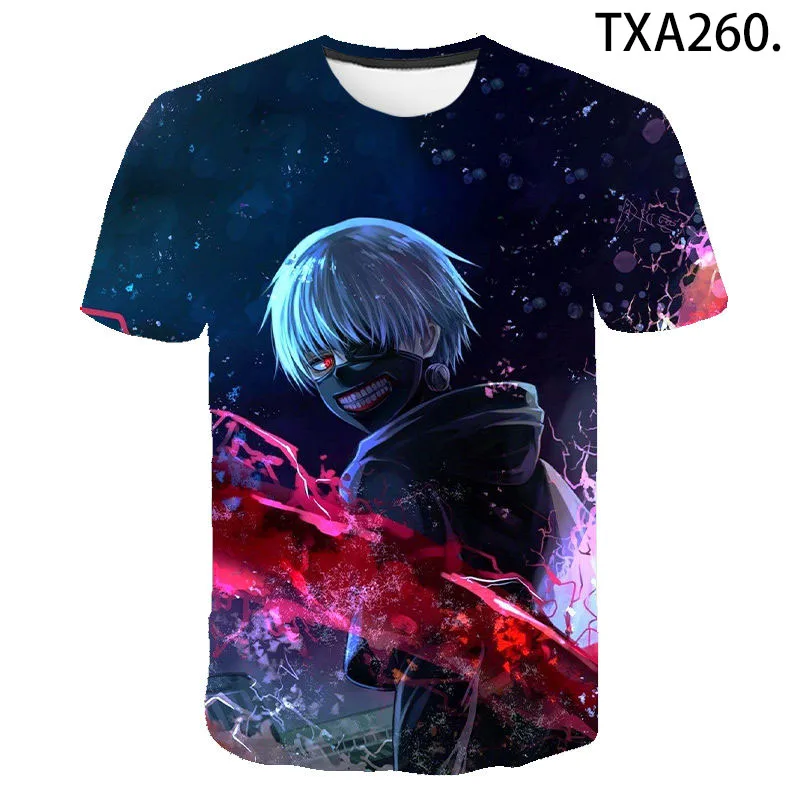

Токийский Гуль 3D летняя футболка для мужчин и женщин Ken Kaneki принт Повседневная Алая рубашка японское аниме стиль Харадзюку топы для мальчик...
