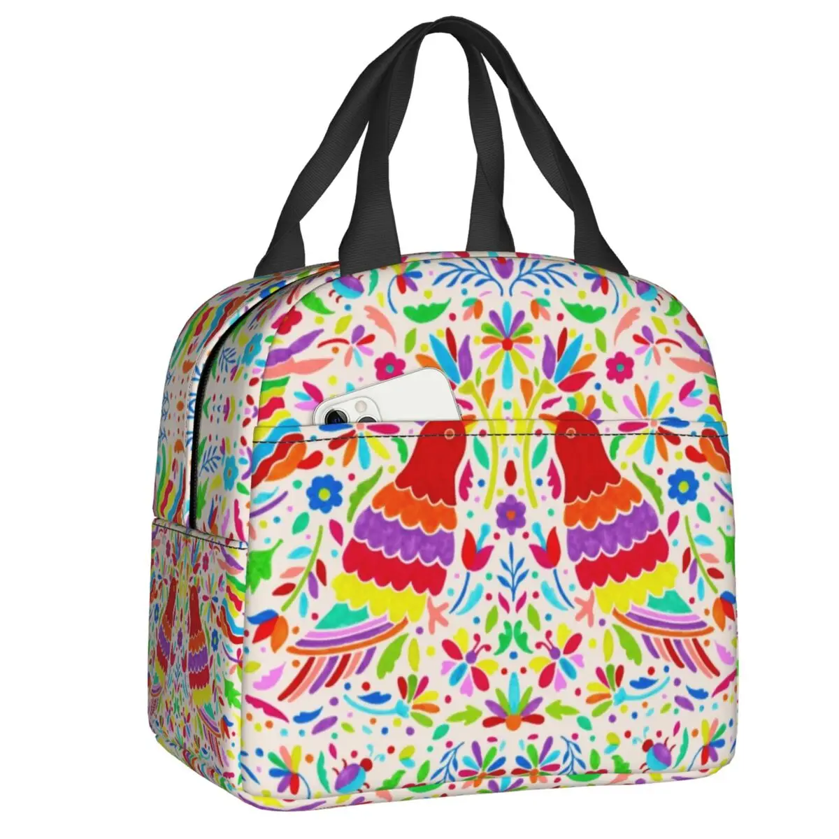 

Мексиканские Изолированные сумки для обеда Otomi с птицами для женщин, фольклорный цветочный текстиль, многоразовый термоохладитель, коробка для бенто, для кемпинга, путешествий
