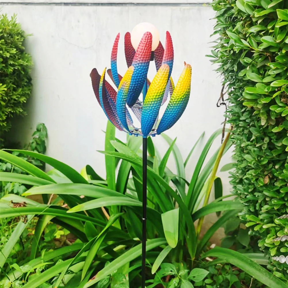 

Spinner Windmill Garden Decoration Rotation Glitter Windmills Glow Colorful Toy Home Built-in Button Battery Solar Model 105cm