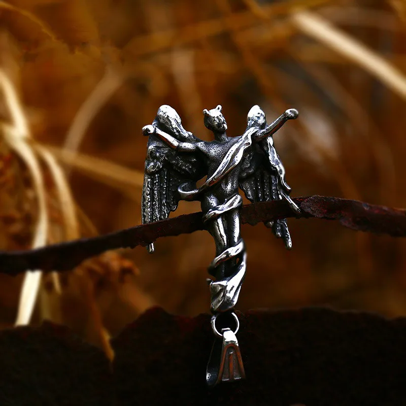 

Stainless Steel Satan's Fallen Angel Lucifer Man Men Necklaces Chain Pendants Punk Rock Unique for Male Boy Fashion Jewelry Gift