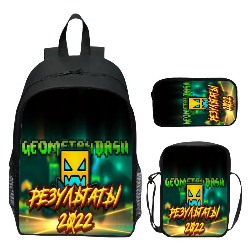 

16 inch Boys Girls Angry Geometry Dash Backpacks 3Pcs/set 40x30x13cm Kids Anime Knapsacks with Pencil Case Shoulder Bag Student