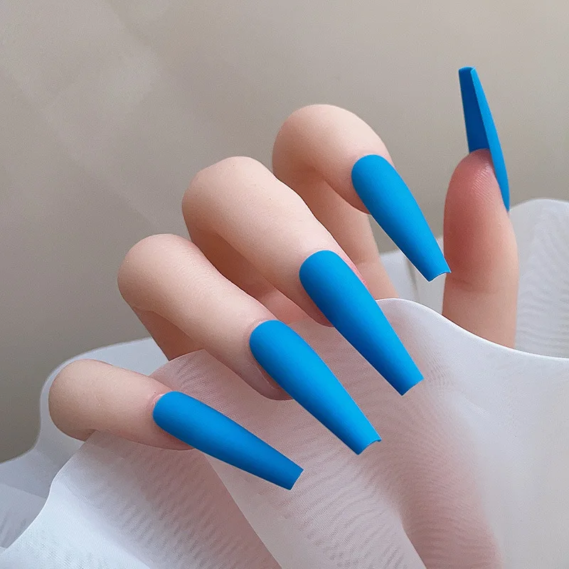

24Pcs Press on Acrylic Nail Art Full Cover Artificial Fake Nails Solid Color Matte Super Long Coffin Ballet False Nails Finished