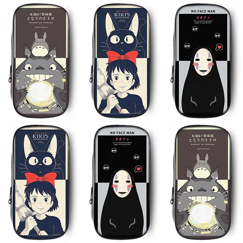 21cm X 10cm Spirited Away No Face Man Totoro Pencil Cases Kawaii Anime Large Capacity Student Canvas Stationery School Supplies