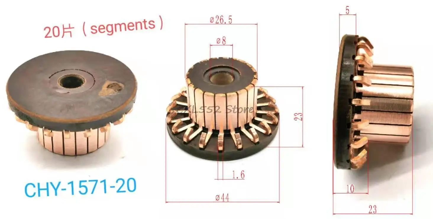 

2Pcs 8x18(23)x26.5mm 20P CHY-1571-20 Hook Type Copper Bars Electric Motor Commutator