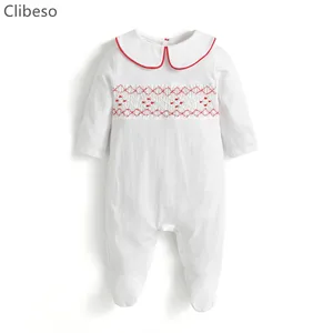 Baby Spanish Cotton Footie Newborn White Rompers Boys Girls Hand Made Smocking Romper Infant Smocked in India