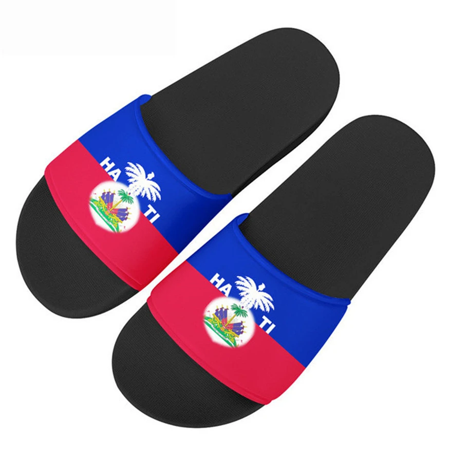 Fashion Haiti Flag Printed Slippers Summer Holiday Casual Anti-slip Water-proof Flats Trend Teenage Personalized Design Sandals