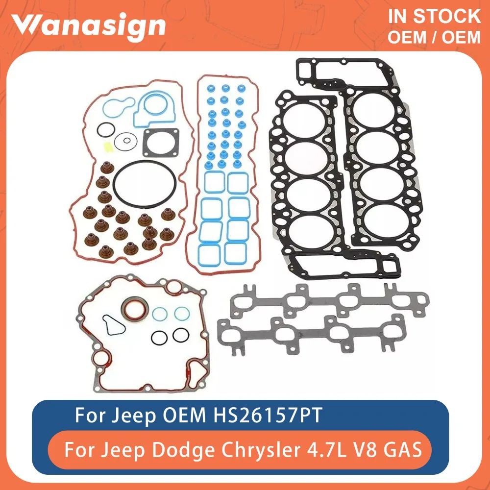 Комплект прокладок полной головки двигателя, подходит для Chrysler Dodge Dakota Jeep Grand Cherokee Ram 4,7 л V8 GAS 99-03 HS26157PT