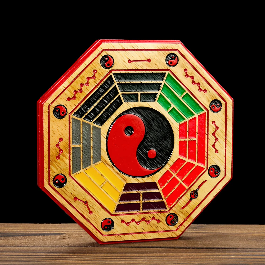 

Natural Wood Octagon Retro Chinese Nation Yin Yang Tai Chi Eight Diagrams Mirror Bagua Crafts Ornament Exorcism Feng Shui Decor