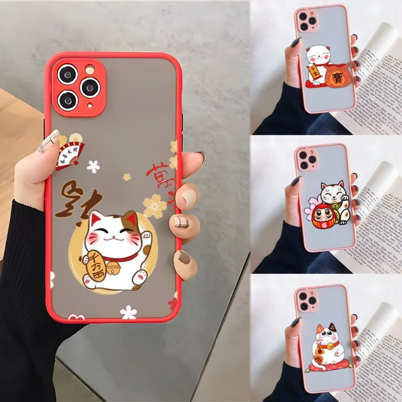 

Cute Lucky Cat Phone Case Matte Translucent For IPhone Apple 12Pro 13 11 Pro Max Mini Xs X Xr 7 8 6 6s Plus Se 2020 Cover