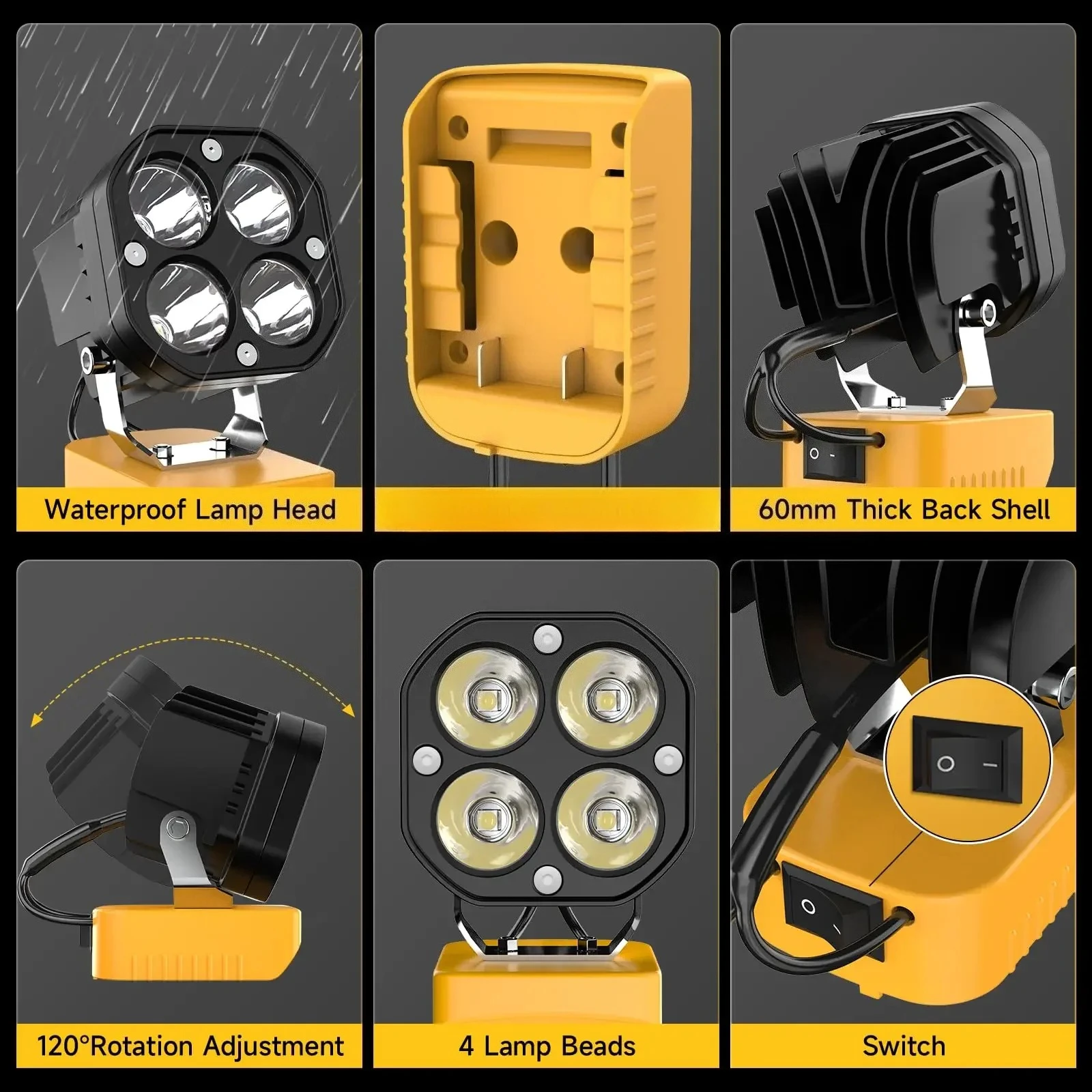 Фото Аккумуляторный светодиодный рабочий фонарь DEWALT - 40 Вт, портативный, для использования на улице, для серий DCB 18В/20В №4