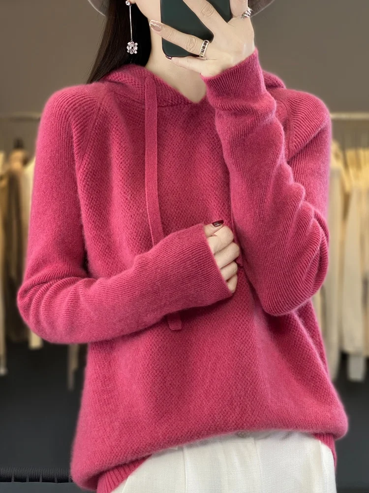 00 Pure Wool Hoodie Bottoming Shirt Women 2024 New Spring and Autumn Plus size women clothing Winter Knit sweater