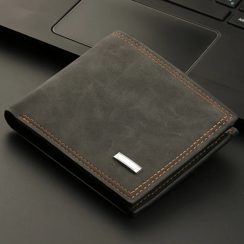 

Retro Men Leather Wallet PU Leather Vertical Thin Male Trifold Square Credit Card Holder Small Money Purses With Coin Bag Zipper