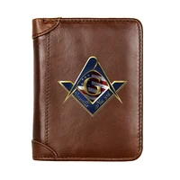 high quality american flag freemasonry genuine leather men wallet classic pocket slim card holder male short coin purses