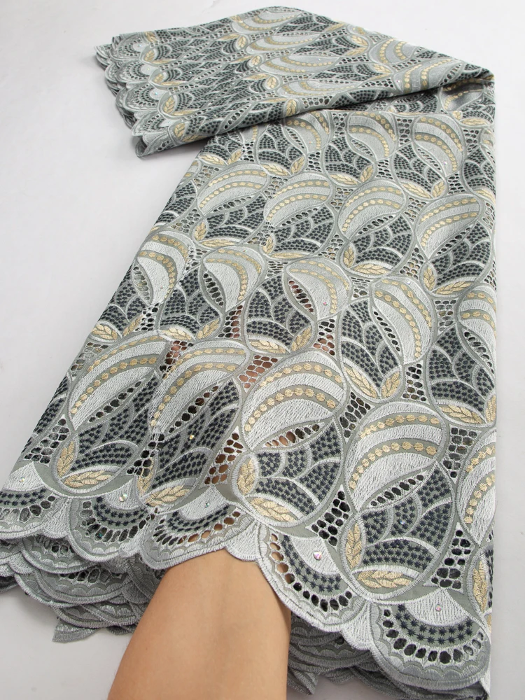 

2023 High Quality Swiss Voile Lace Fabric African Nigerian Cotton Lace Fabric with Stones for Women Wedding Party Dresses TY3567