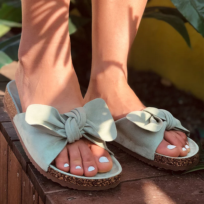 

Summer Women Bowknot Slippers Sandals Shoes Ladies Fashion New Shoe Female Platform Flats Beach Slides Plus Size Footwear