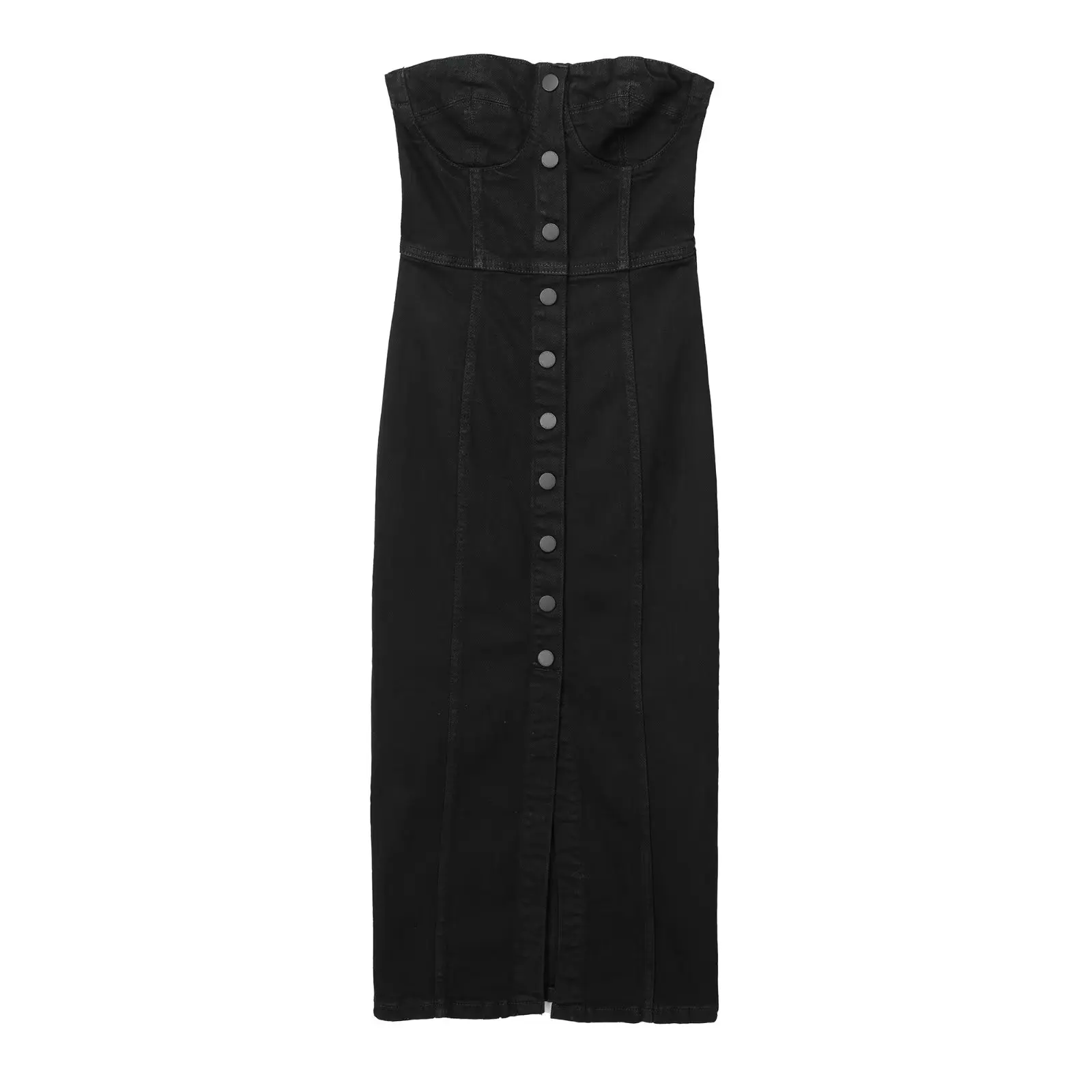 

Джинсовое платье-миди без бретелек, женские элегантные черные платья с высокой эластичностью и открытыми плечами, шикарная Женская одежда, новинка 2023