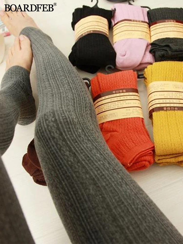 

Women Knitted Stocking Autumn Winter Pantyhose Solid Color Warm Female Elastic Leggings Casual Collant Stretchy Cotton Stockings