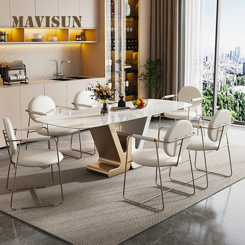 

Luxury Table Rock Slab Marble Mesas De Jantar Home Furniture Apartment 2 Meter Sesstische Tables à Manger Designer Dining Table