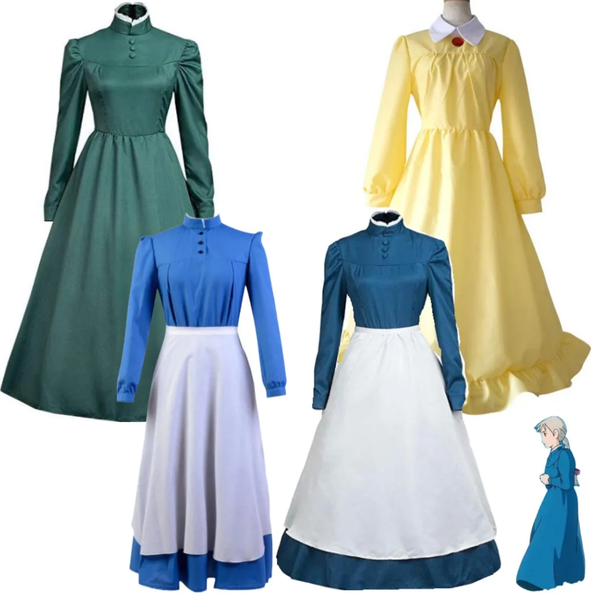 

Anime Movies Howl's Moving Castle Sophie Cosplay Costume Long Skirts Maid Dress Woman Kawaii Carnival Birthday Party Suit