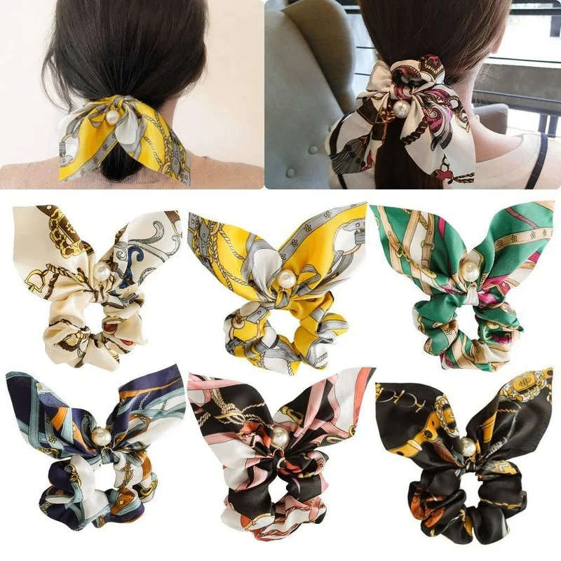 

Pearl Hair Bows Boho Cute Headband Ponytail Holder Designer Accessories for Women Elastic Band Bandeau Scrunchie Pack Tiara