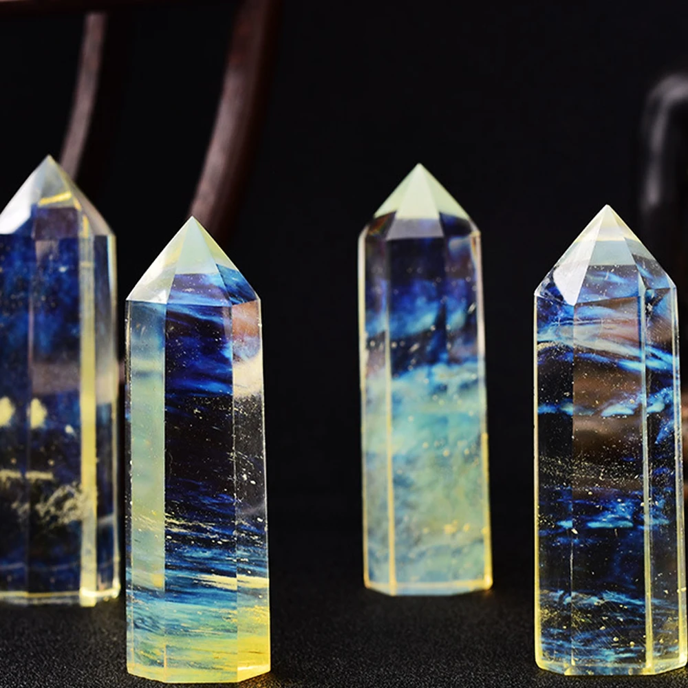 Желтый плавильный камень хрустальная палочка шестиугольная призма колонна