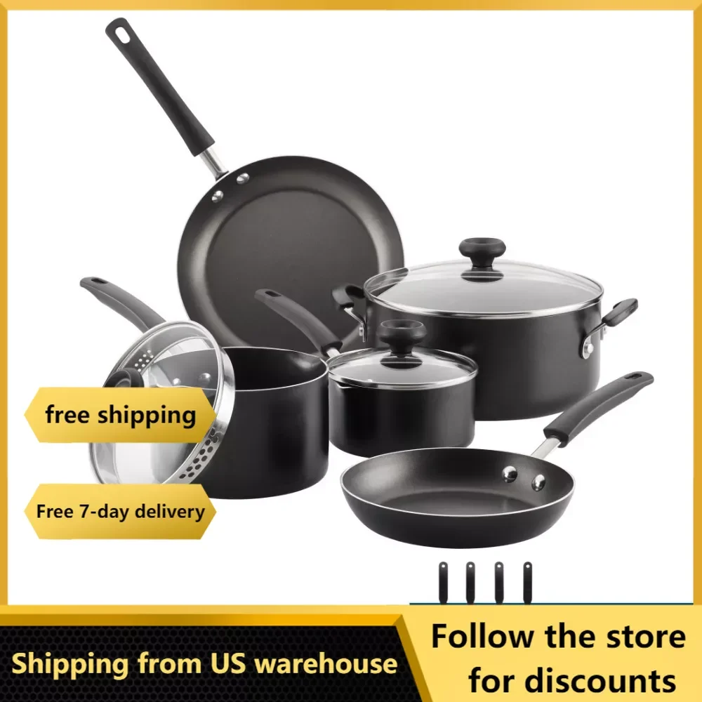 

12-Piece Easy Clean Nonstick Pots and Pans/Cookware Set Free Shipping Black Kitchen Pan Set Pot for Cooking Sets Kits Kit Dining