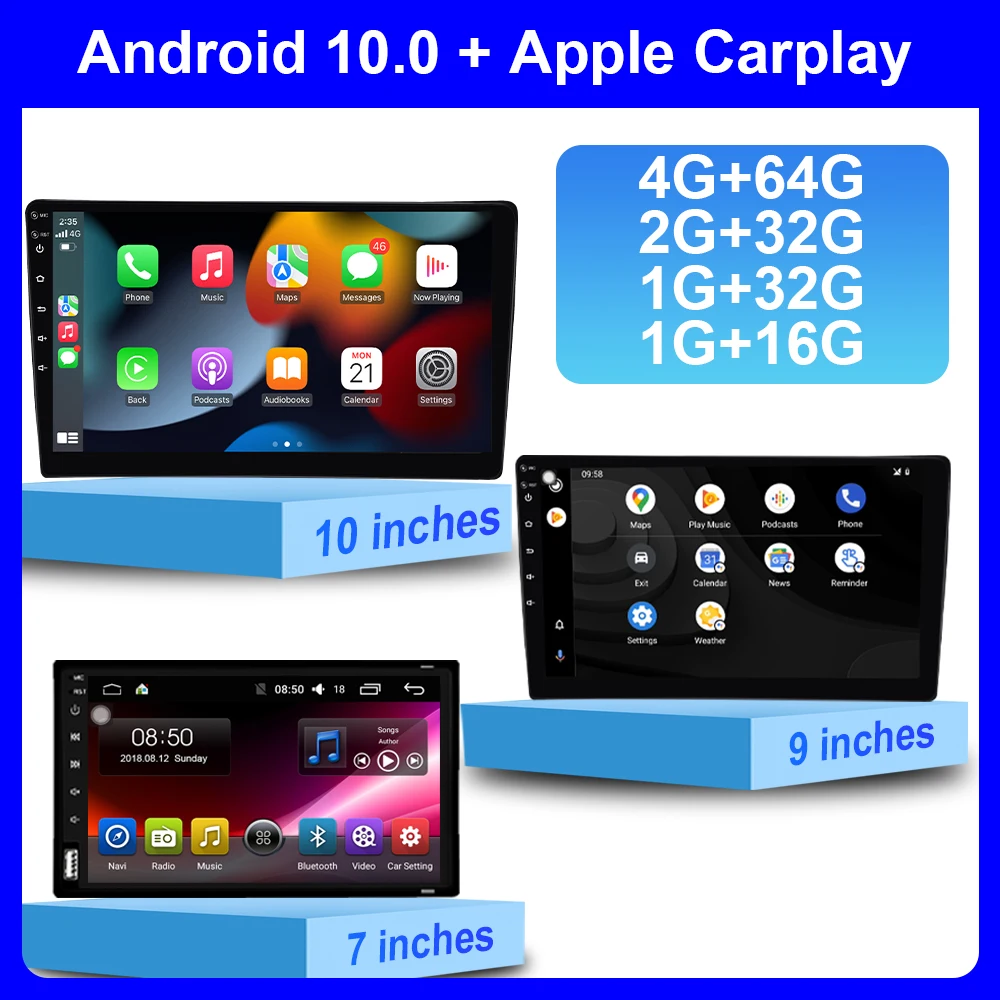 

Автомобильный мультимедийный видеоплеер на Android, универсальный мультимедийный видеоплеер Carplay для Hyundai, VW, KIA 7, 9, 10 дюймов, регулируемый, 1DIN, а...