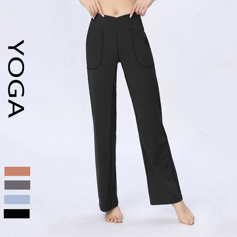 With Logo Micro Bell-bottoms New Stretch Sports Pants High Waist Hip-lifting Casual Running Slimming Yoga Dance Pants Women